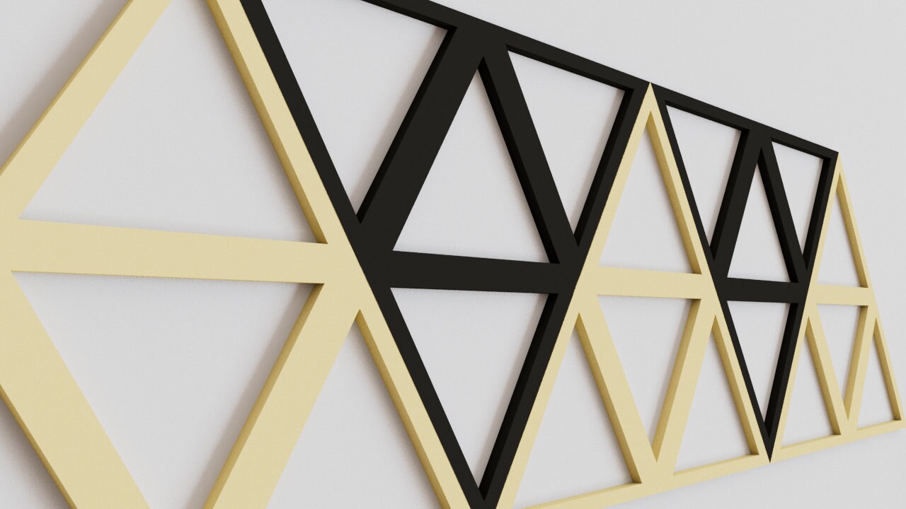 3D Hollow Triangle Wall Tiles In Tons of Sizes & Colors! 7in Wide. Get A Modern Look With Easy On Off 3D Triangle Wall Tiles