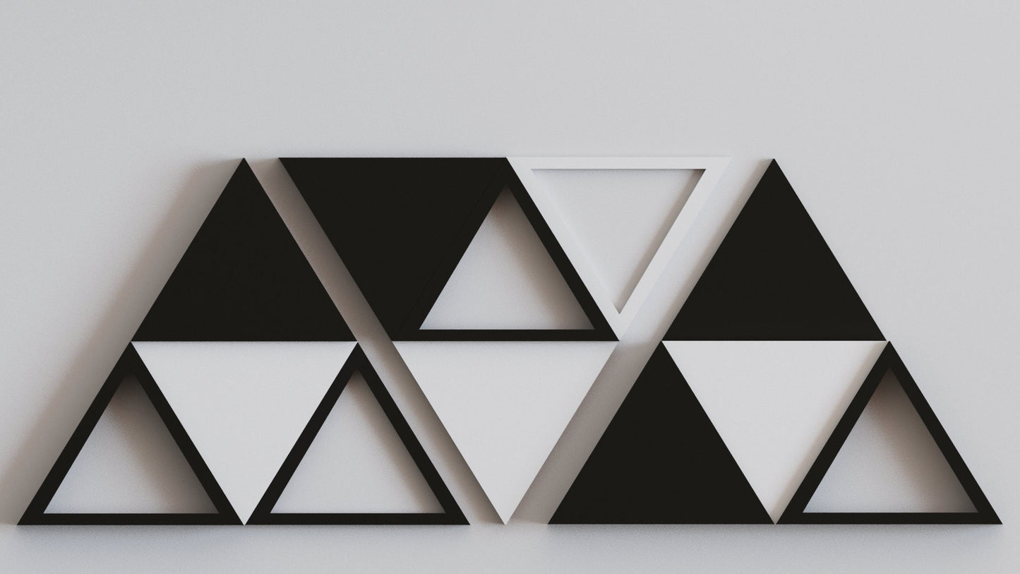 3D Hollow Triangle Wall Tiles In Tons of Sizes & Colors! 8in Wide. Get A Modern Look With Easy On Off 3D Triangle Wall Tiles