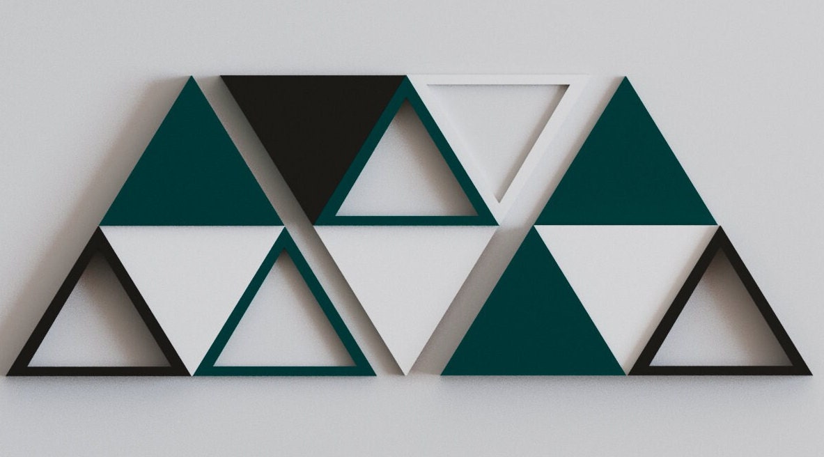 3D Hollow Triangle Wall Tiles In Tons of Sizes & Colors! 5in Wide. Get A Modern Look With Easy On Off 3D Triangle Wall Tiles