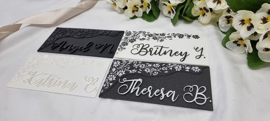 Bespoke Etched Wedding Place Cards - Exquisite 2 Color Etched Wedding Place Cards With Floral Pattern. Great Keepsake For Your Guests!