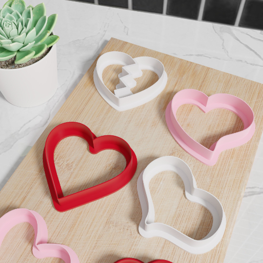 Valentines Cookie Cutters. Set of 6 Unique Heart Valentines Cookie Cutters. Modern Designs, Four Sizes, Tons of Colors!