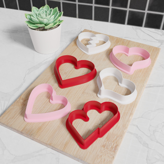 Valentines Cookie Cutters. Set of 6 Unique Heart Valentines Cookie Cutters. Modern Designs, Four Sizes, Tons of Colors!