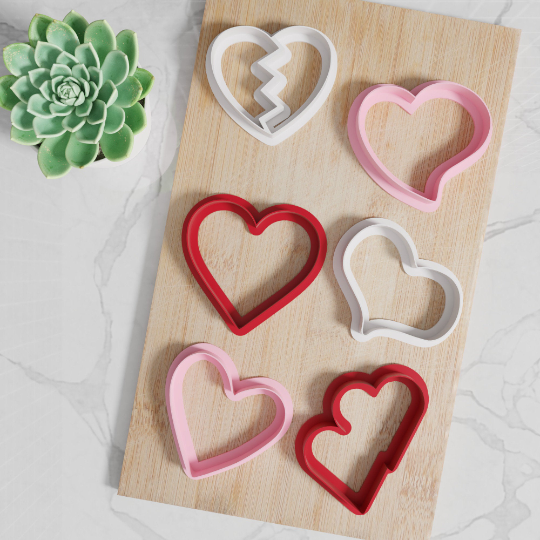 Valentines Cookie Cutters. Set of 6 Unique Heart Valentines Cookie Cutters. Modern Designs, Four Sizes, Tons of Colors!