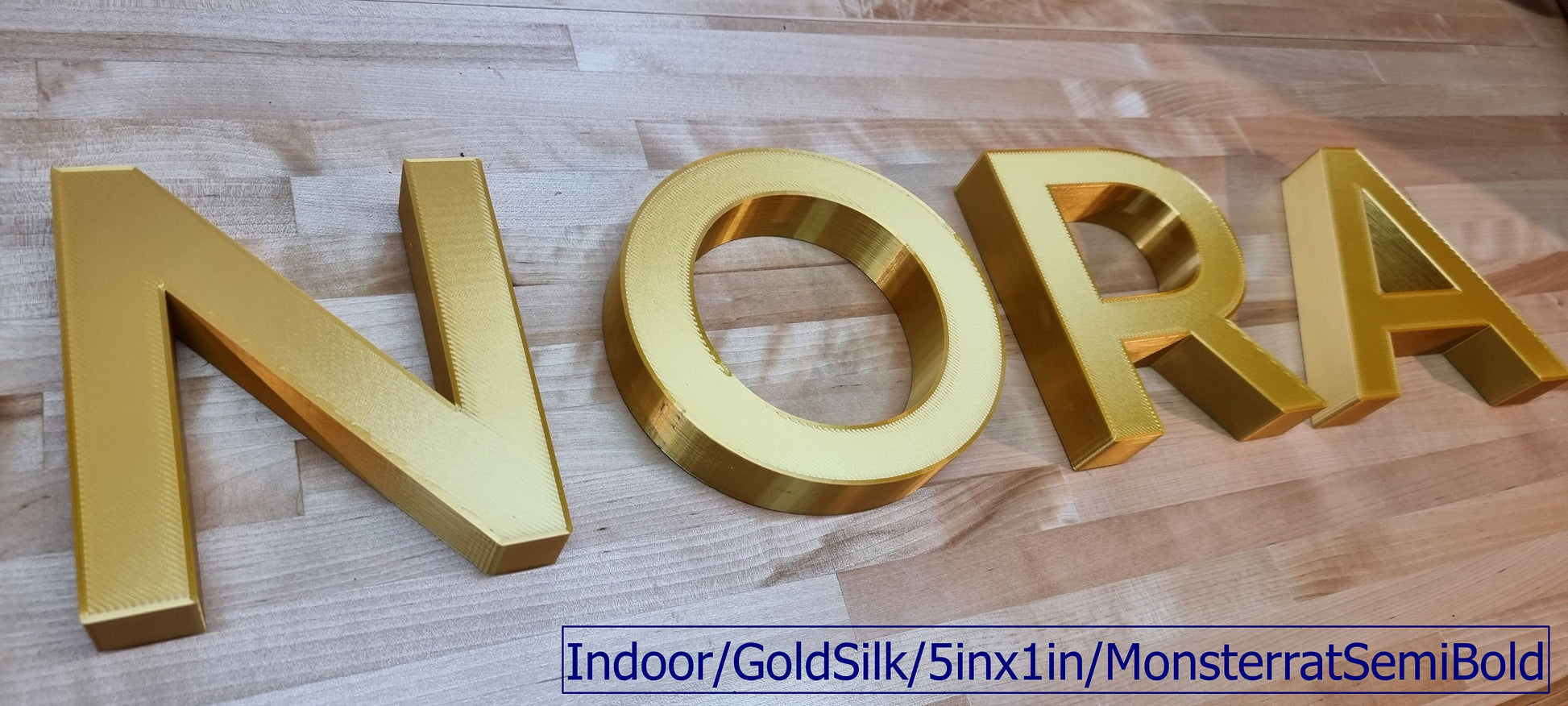 Gold silk indoor letters 5in tall 1in thick